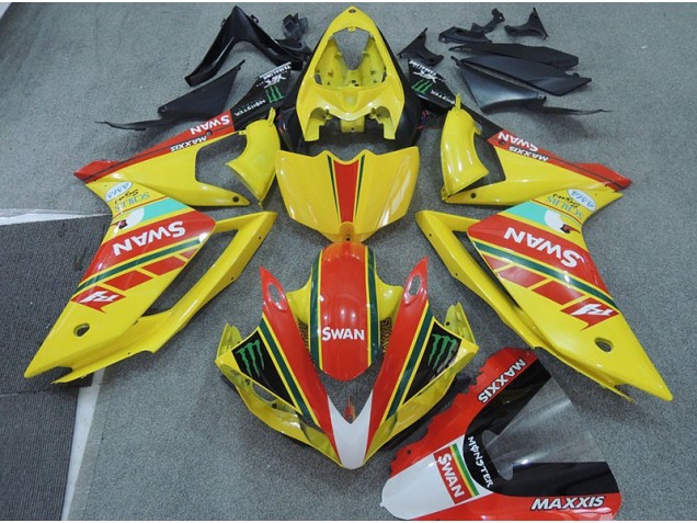 2007-2008 Yellow Red Swan Yamaha YZF R1 Moto Fairings UK Factory